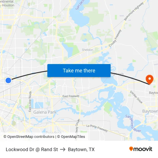 Lockwood Dr @ Rand St to Baytown, TX map