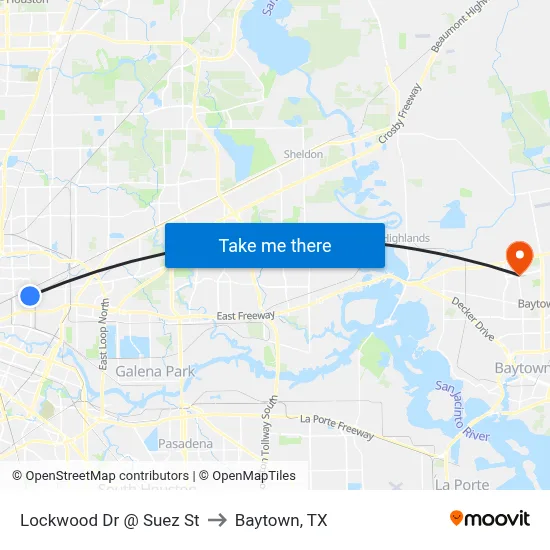 Lockwood Dr @ Suez St to Baytown, TX map
