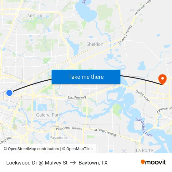 Lockwood Dr @ Mulvey St to Baytown, TX map