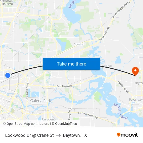 Lockwood Dr @ Crane St to Baytown, TX map