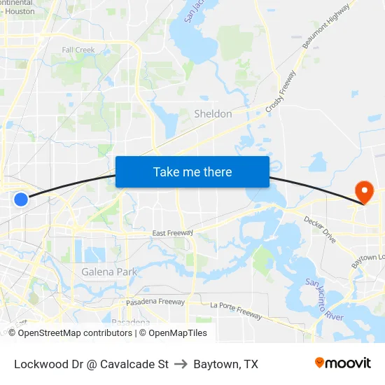 Lockwood Dr @ Cavalcade St to Baytown, TX map