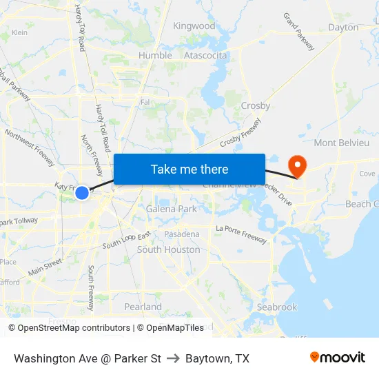 Washington Ave @ Parker St to Baytown, TX map