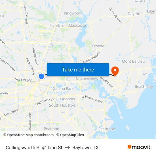 Collingsworth St @ Linn St to Baytown, TX map