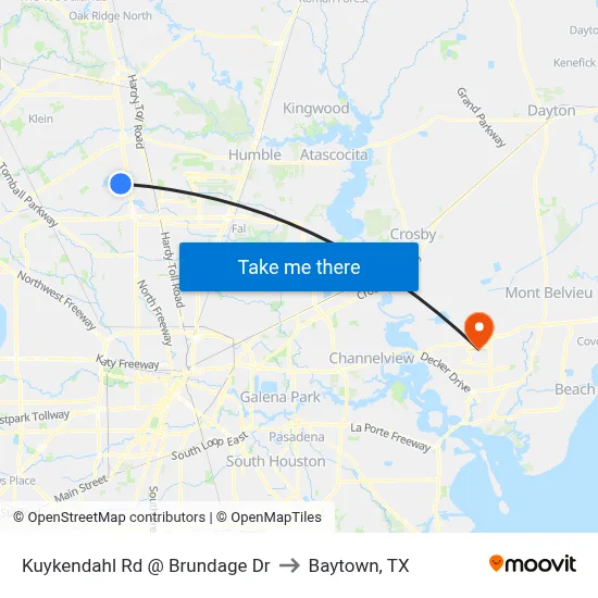 Kuykendahl Rd @ Brundage Dr to Baytown, TX map