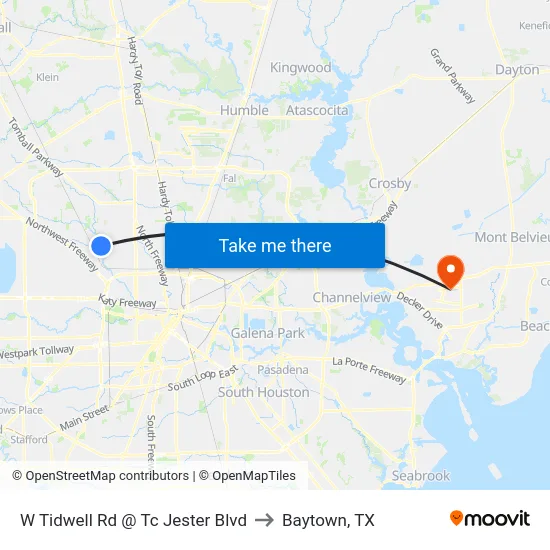 W Tidwell Rd @ Tc Jester Blvd to Baytown, TX map