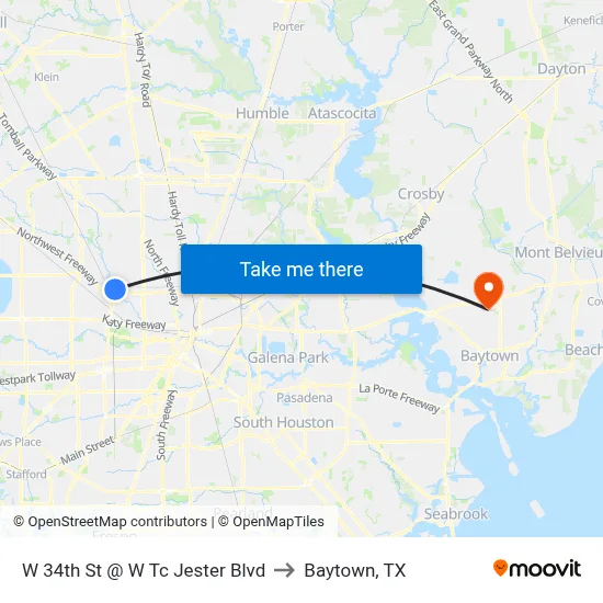 W 34th St @ W Tc Jester Blvd to Baytown, TX map