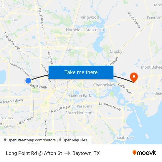 Long Point Rd @ Afton St to Baytown, TX map