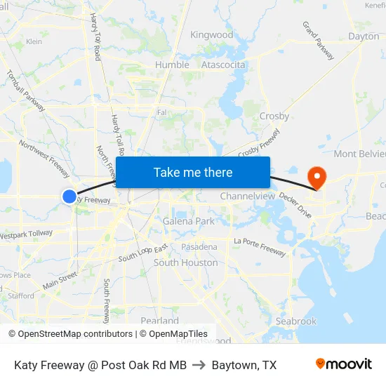 Katy Freeway @ Post Oak Rd MB to Baytown, TX map