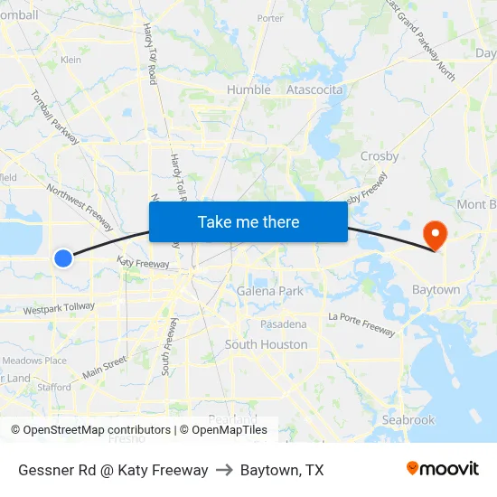 Gessner Rd @ Katy Freeway to Baytown, TX map