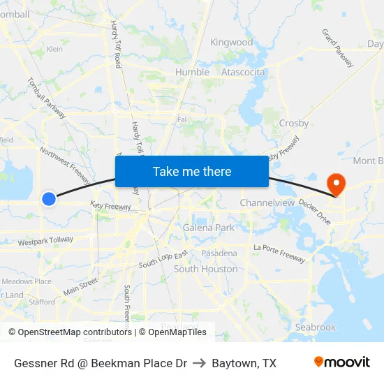 Gessner Rd @ Beekman Place Dr to Baytown, TX map