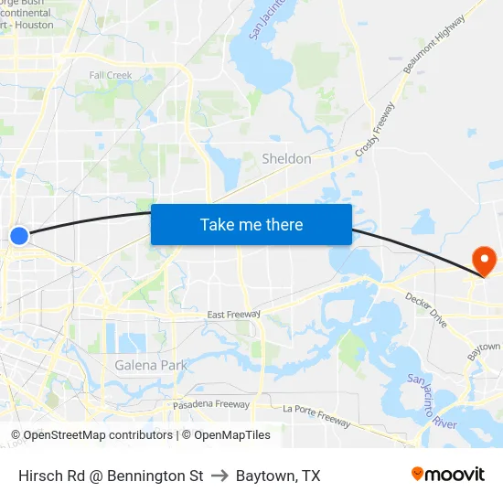 Hirsch Rd @ Bennington St to Baytown, TX map