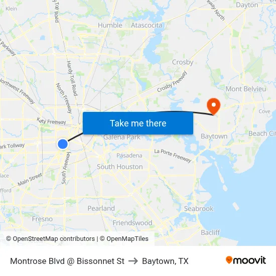 Montrose Blvd @ Bissonnet St to Baytown, TX map