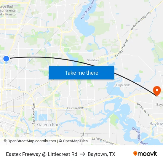 Eastex Freeway @ Littlecrest Rd to Baytown, TX map
