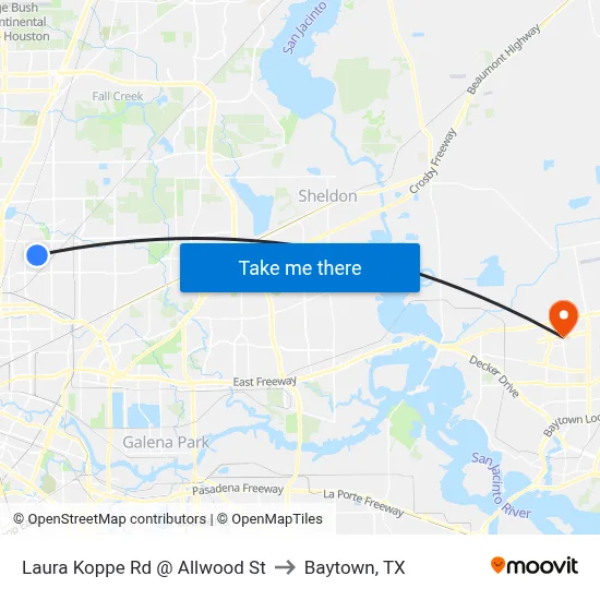 Laura Koppe Rd @ Allwood St to Baytown, TX map