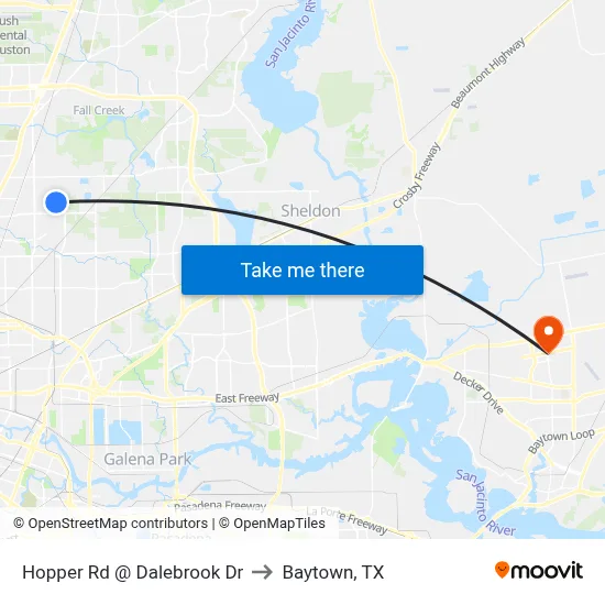 Hopper Rd @ Dalebrook Dr to Baytown, TX map