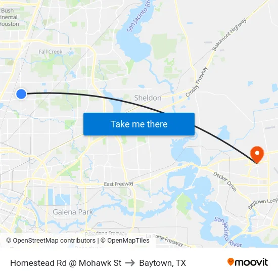 Homestead Rd @ Mohawk St to Baytown, TX map