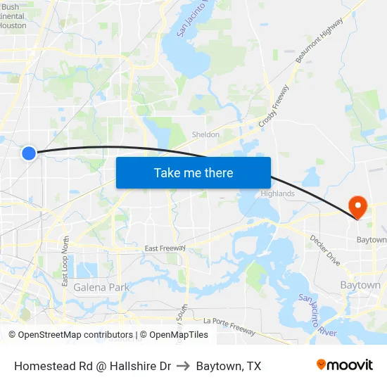 Homestead Rd @ Hallshire Dr to Baytown, TX map