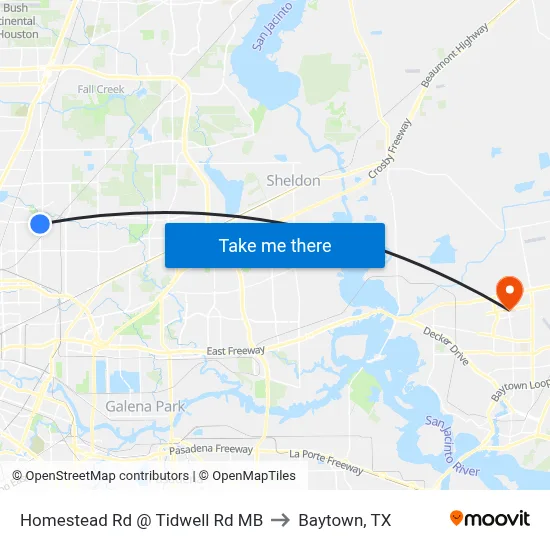 Homestead Rd @ Tidwell Rd MB to Baytown, TX map