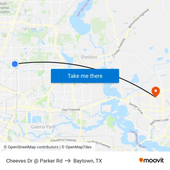 Cheeves Dr @ Parker Rd to Baytown, TX map