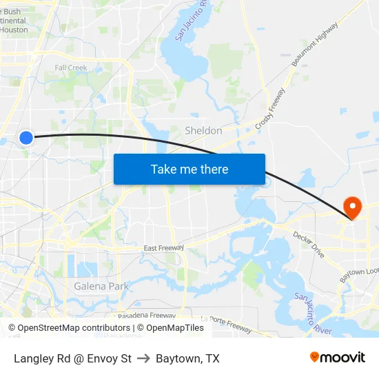 Langley Rd @ Envoy St to Baytown, TX map