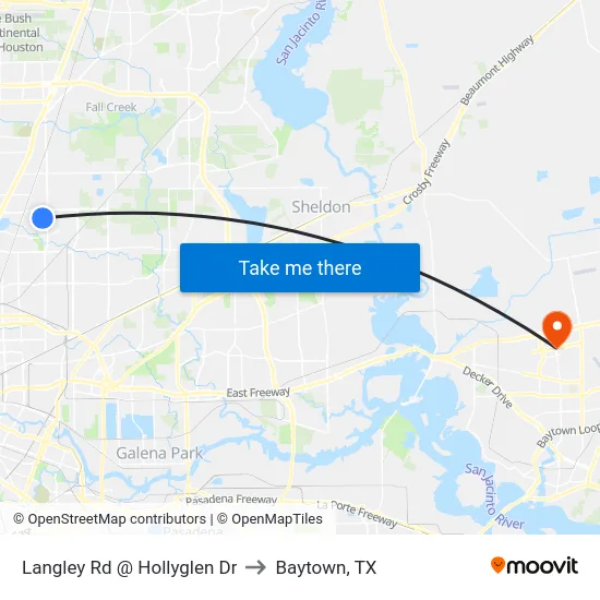 Langley Rd @ Hollyglen Dr to Baytown, TX map