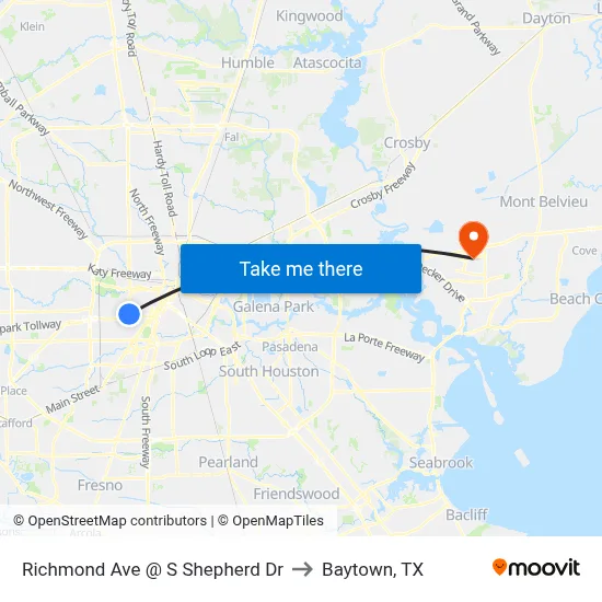 Richmond Ave @ S Shepherd Dr to Baytown, TX map
