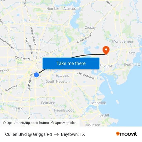 Cullen Blvd @ Griggs Rd to Baytown, TX map