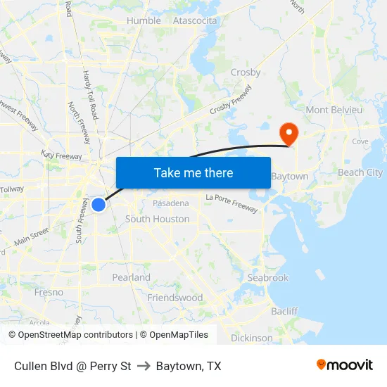 Cullen Blvd @ Perry St to Baytown, TX map