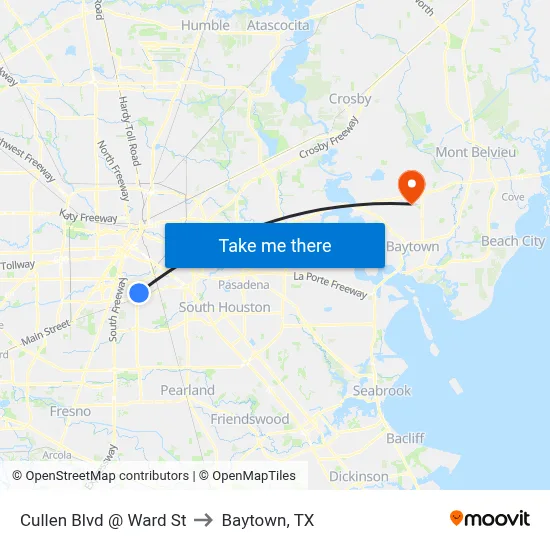 Cullen Blvd @ Ward St to Baytown, TX map