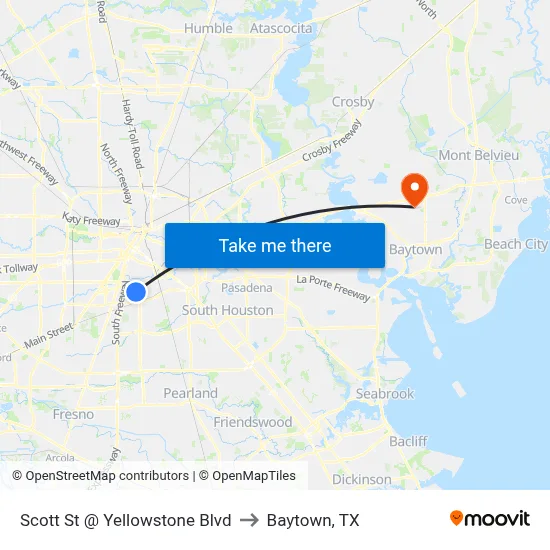 Scott St @ Yellowstone Blvd to Baytown, TX map