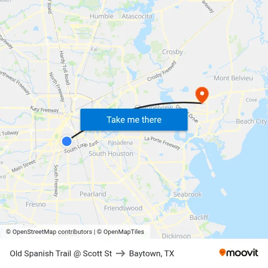 Old Spanish Trail @ Scott St to Baytown, TX map