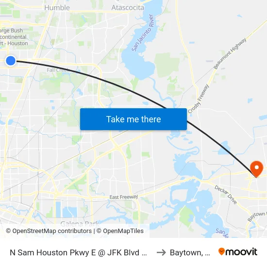 N Sam Houston Pkwy E @ JFK Blvd MB to Baytown, TX map
