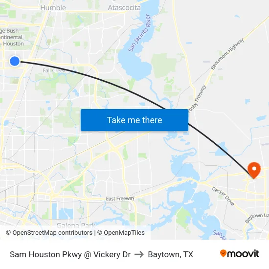 Sam Houston Pkwy @ Vickery Dr to Baytown, TX map