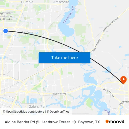 Aldine Bender Rd @ Heathrow Forest to Baytown, TX map