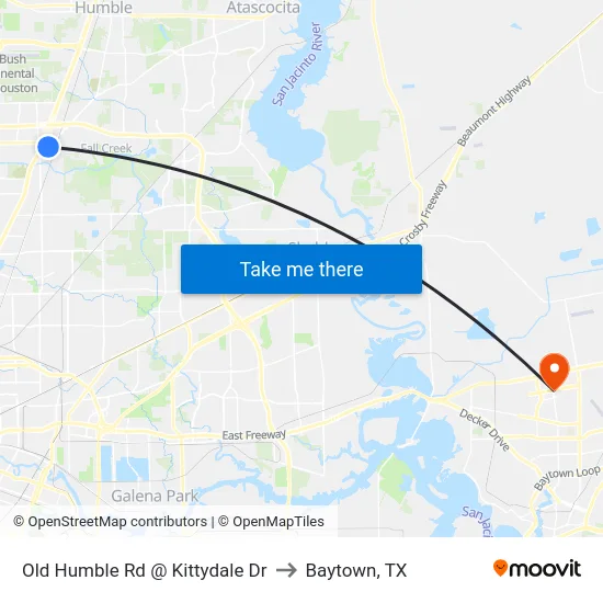Old Humble Rd @ Kittydale Dr to Baytown, TX map
