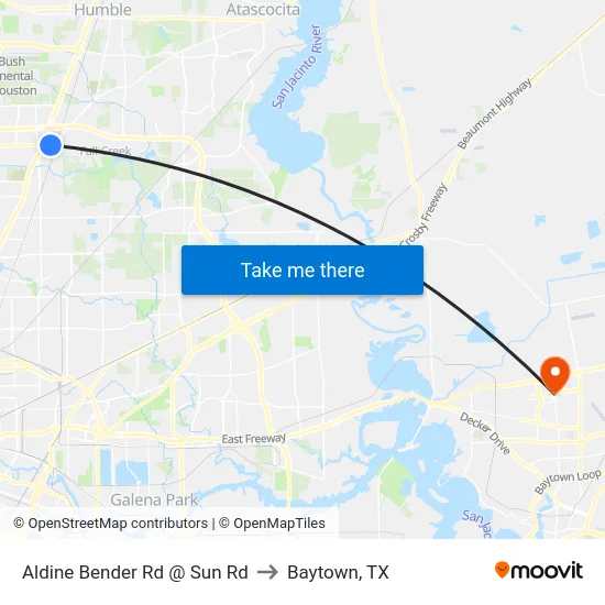 Aldine Bender Rd @ Sun Rd to Baytown, TX map