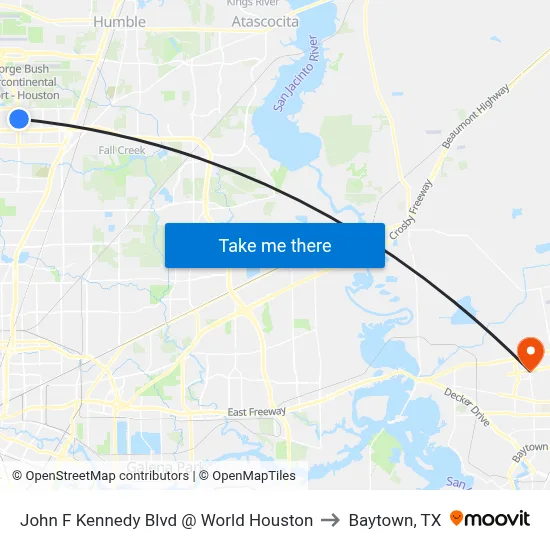 John F Kennedy Blvd @ World Houston to Baytown, TX map