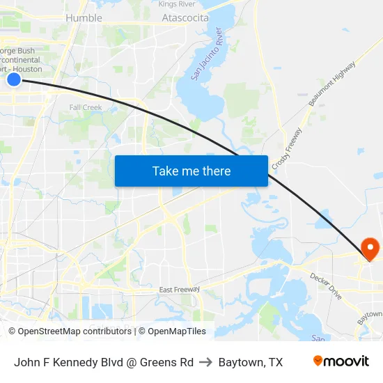 John F Kennedy Blvd @ Greens Rd to Baytown, TX map