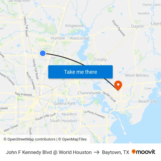 John F Kennedy Blvd @ World Houston to Baytown, TX map