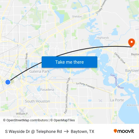 S Wayside Dr @ Telephone Rd to Baytown, TX map