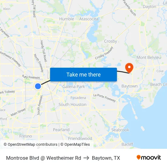 Montrose Blvd @ Westheimer Rd to Baytown, TX map
