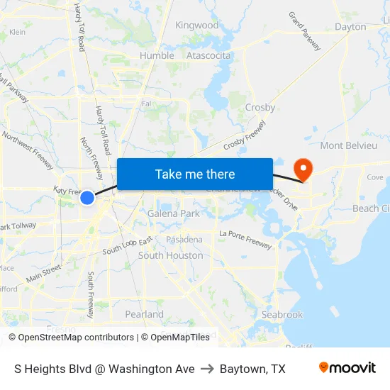 S Heights Blvd @ Washington Ave to Baytown, TX map