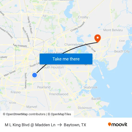 M L King Blvd @ Madden Ln to Baytown, TX map