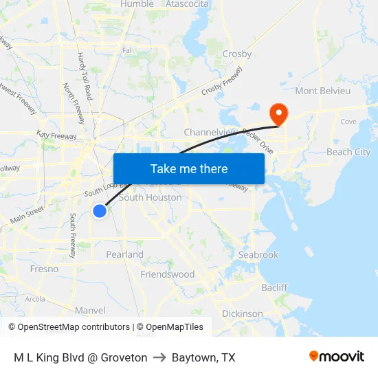 M L King Blvd @ Groveton to Baytown, TX map