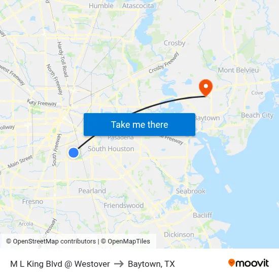 M L King Blvd @ Westover to Baytown, TX map
