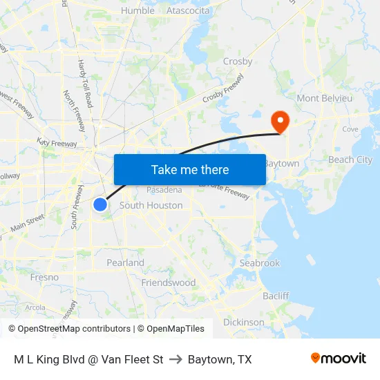 M L King Blvd @ Van Fleet St to Baytown, TX map