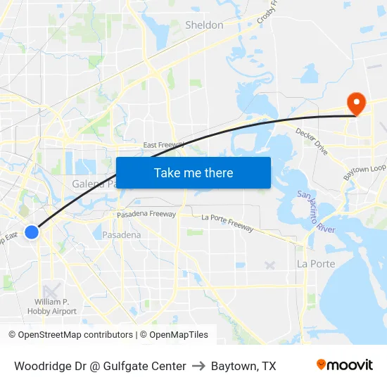Woodridge Dr @ Gulfgate Center to Baytown, TX map