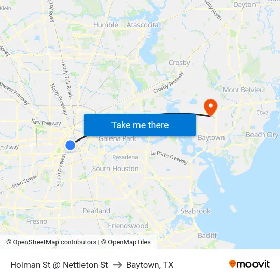 Holman St @ Nettleton St to Baytown, TX map