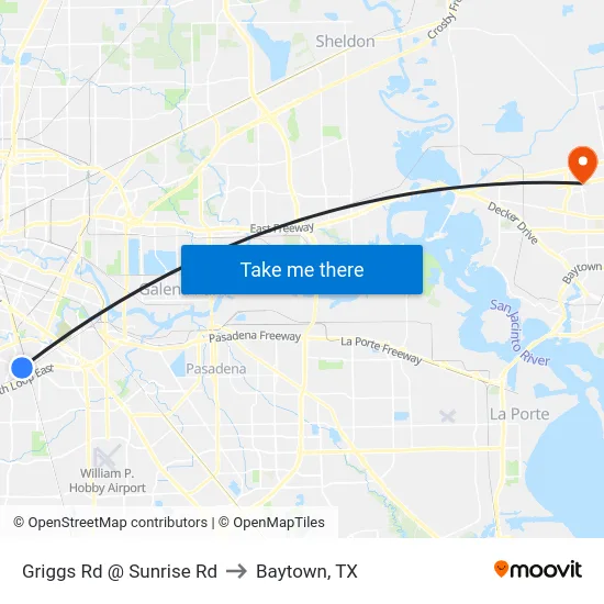 Griggs Rd @ Sunrise Rd to Baytown, TX map
