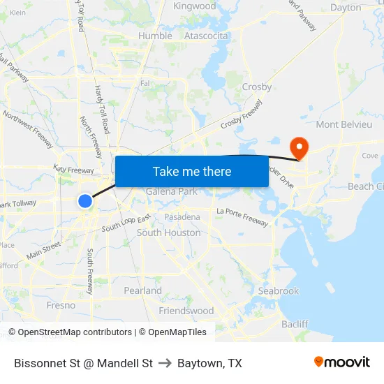 Bissonnet St @ Mandell St to Baytown, TX map